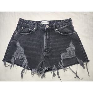 Zara High Rise Distressed Faded Black Denim Shorts Womens Size 6